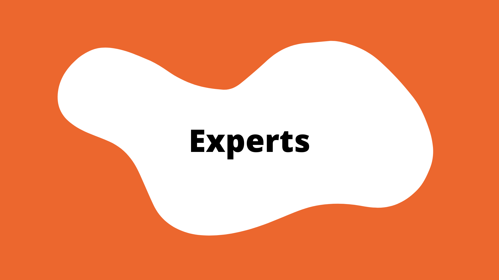 "Experts" activity button. An orange square with a white blob in the center. The title is in the blob.