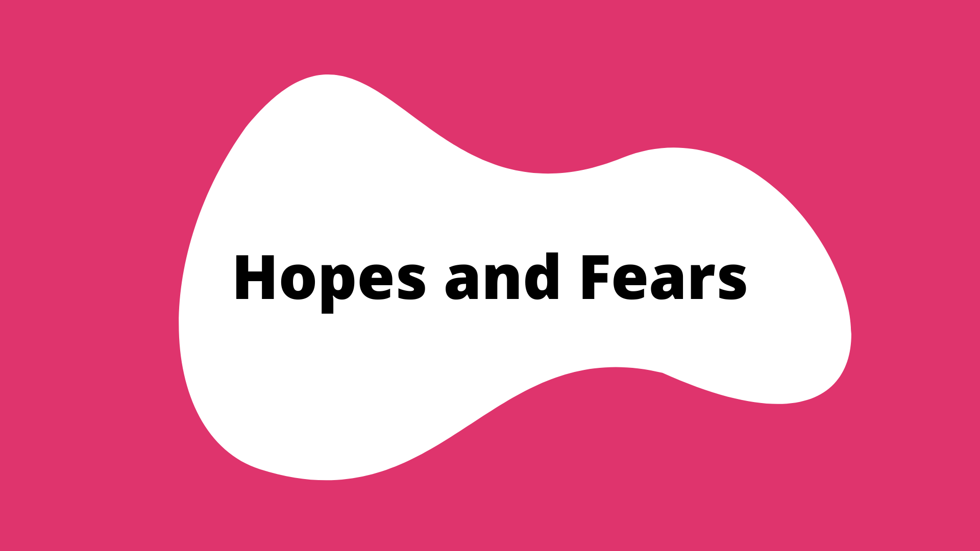 "Hopes and Fears" activity button. A pink square with a white blob in the center. The title is in the blob.