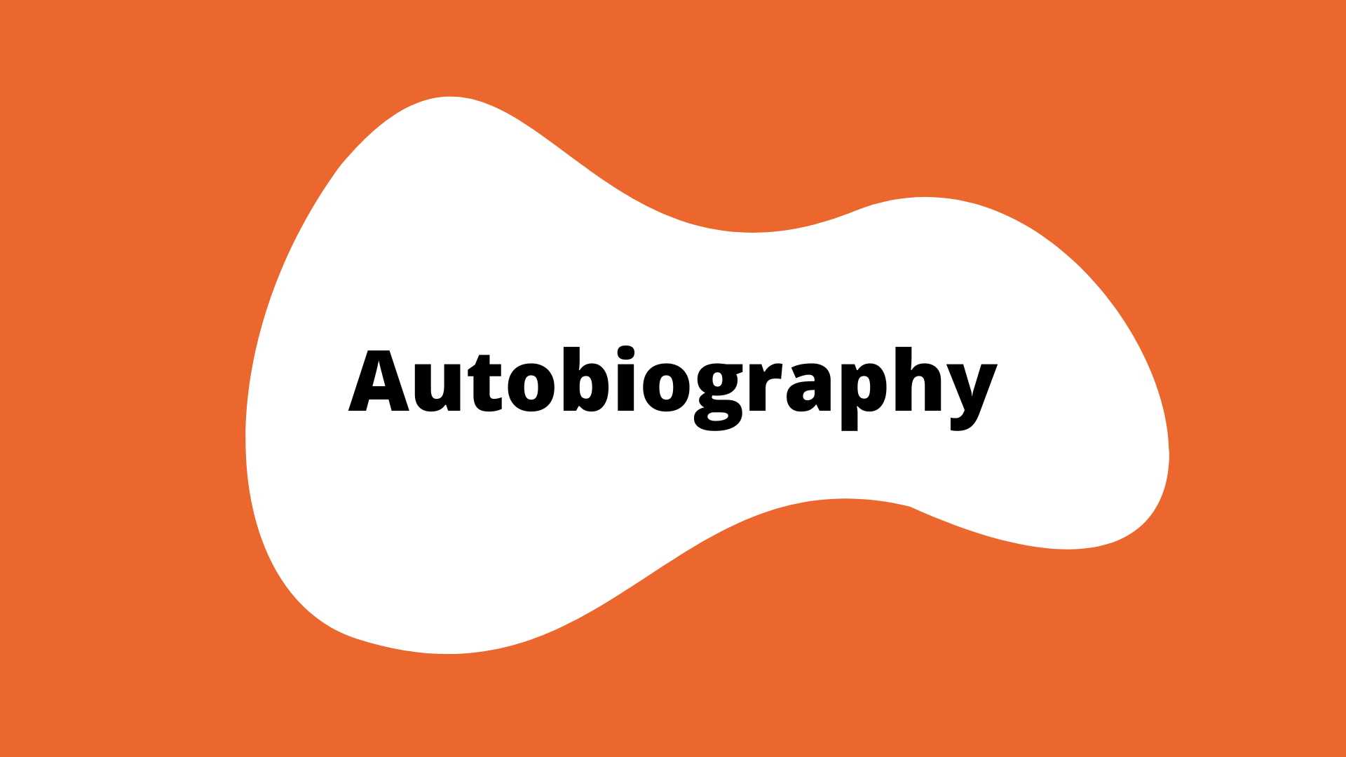 "autobiography" activity button. An orange square with a white blob in the center. The title is in the blob.
