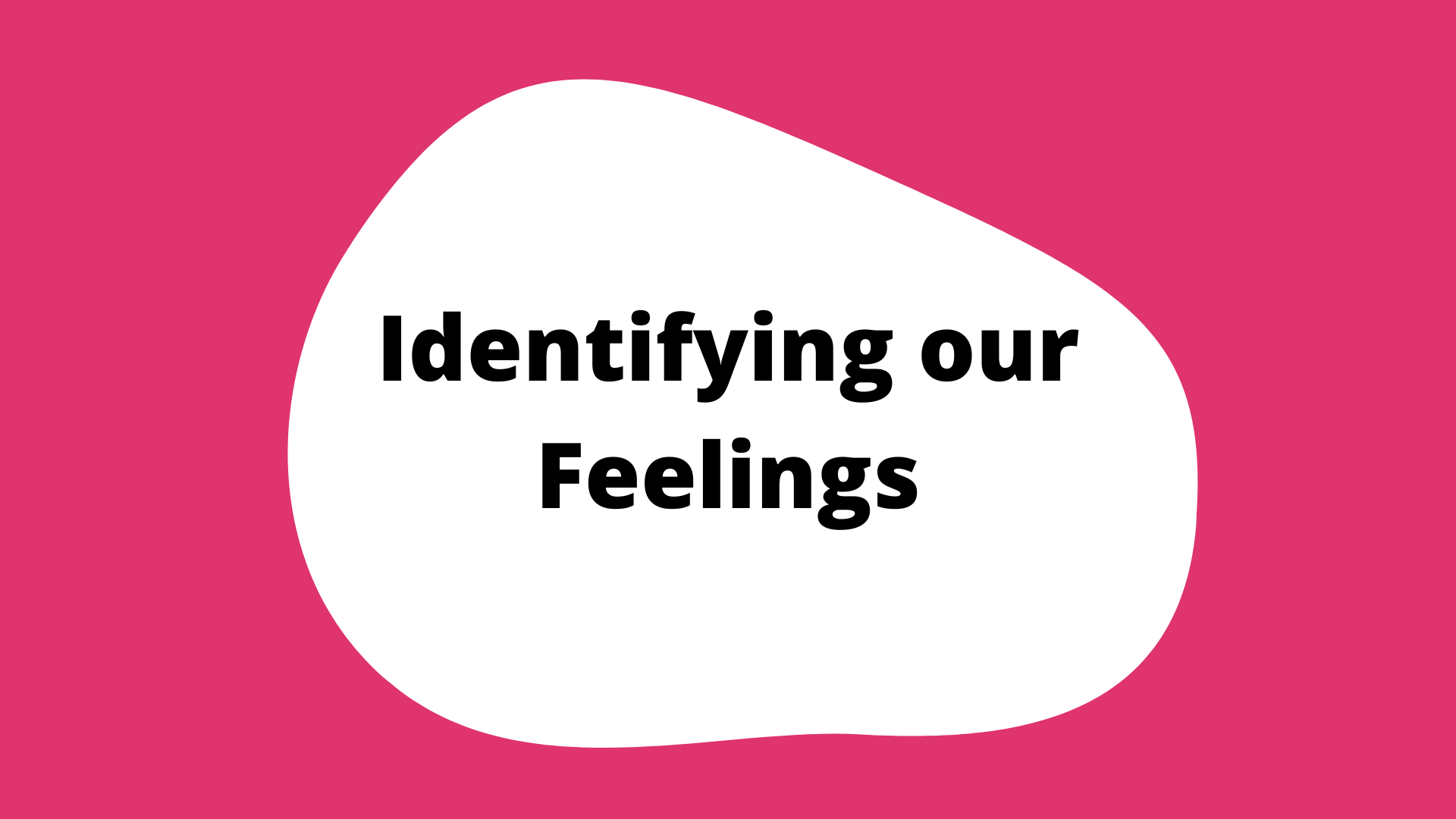 "Identifying ur Feelings" activity button. A pink square with a white blob in the center. the title is in the blob.