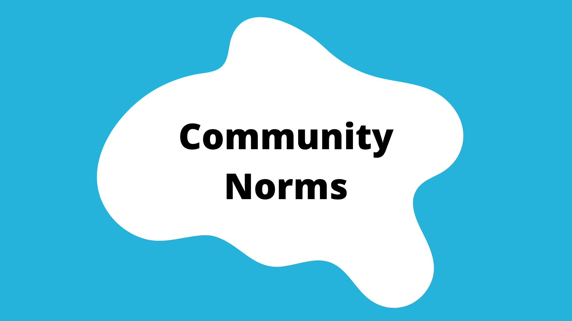 "Community Norms" activity button. A blue square with a white blob in the center. The title is in the blob.